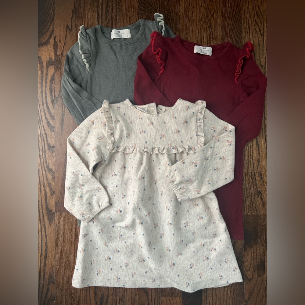 Zara and H&M Kids Dress Trio in Cream, Sage, and Burgundy